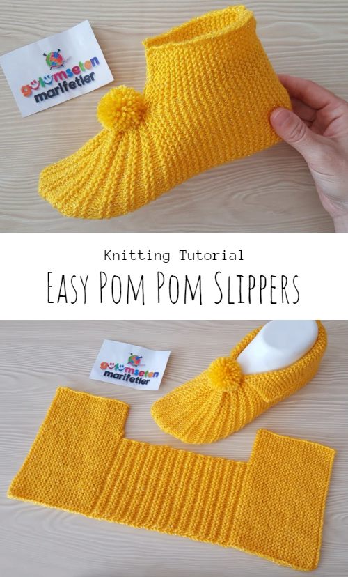 Knit Easy Pom Pom Slippers - Pretty Ideas