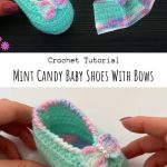Crochet Mint Candy Baby Shoes With Bows